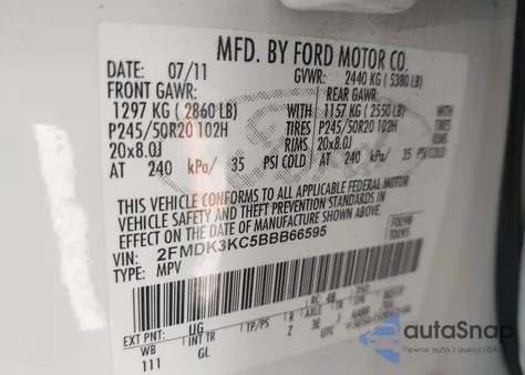 2011 Ford Edge Limited из США, поврежденный, VIN 2FMDK3KC5BBB66595